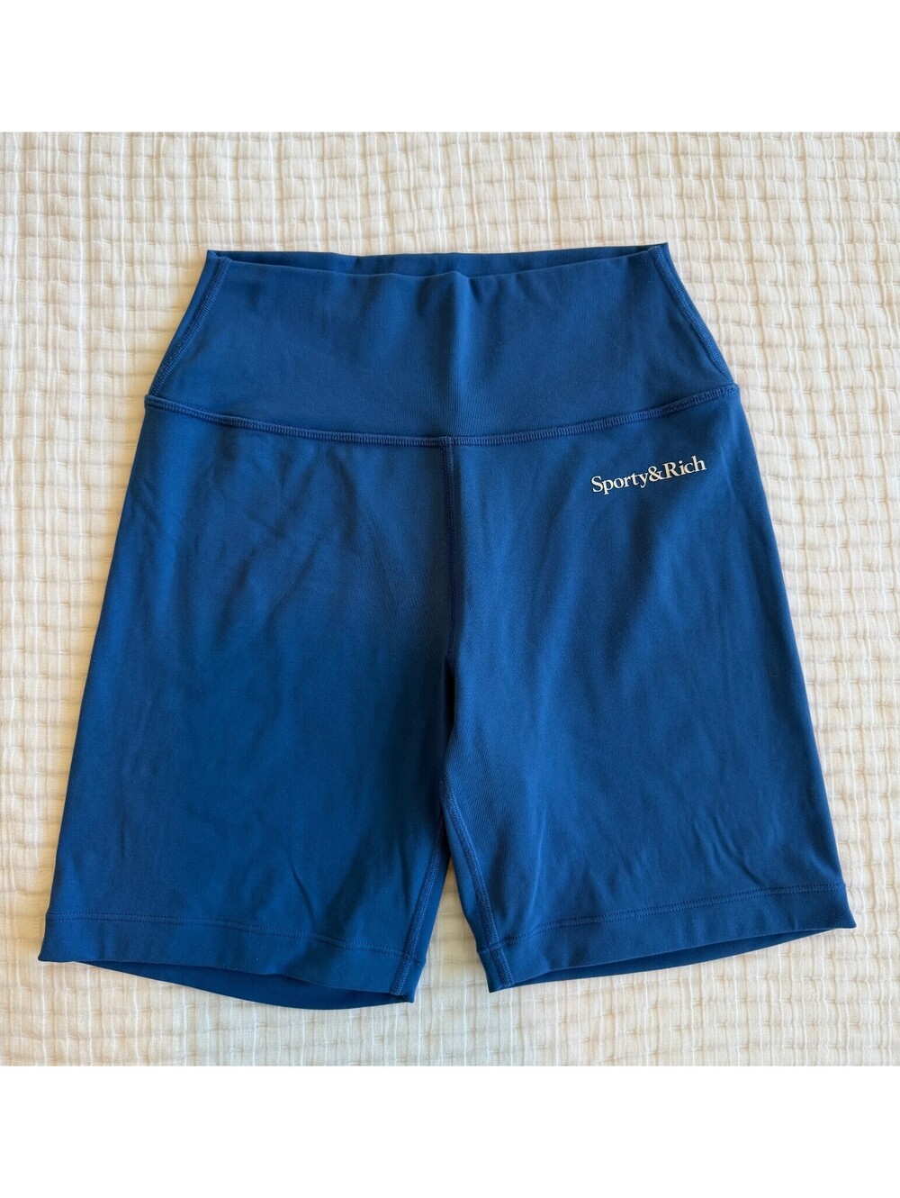 Sporty & Rich High-Waisted Logo Cycling Shorts Royal Blue Women’s Medium - Picture 2 of 5